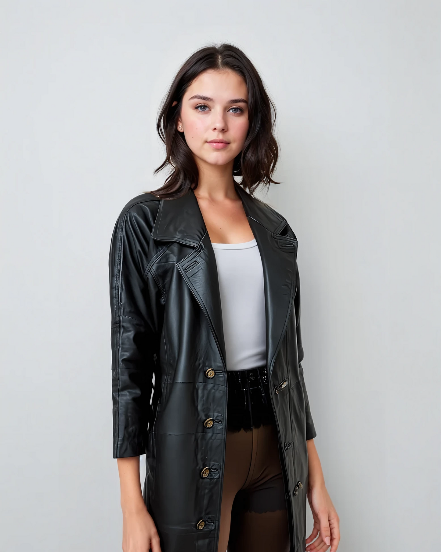 Long Leather Trench Coat