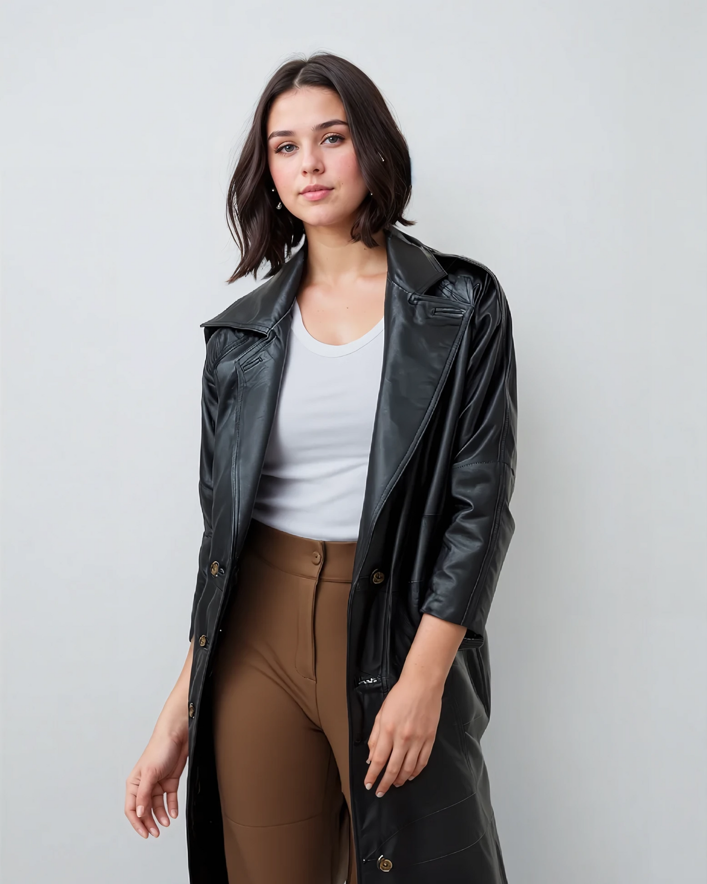 Long Leather Trench Coat