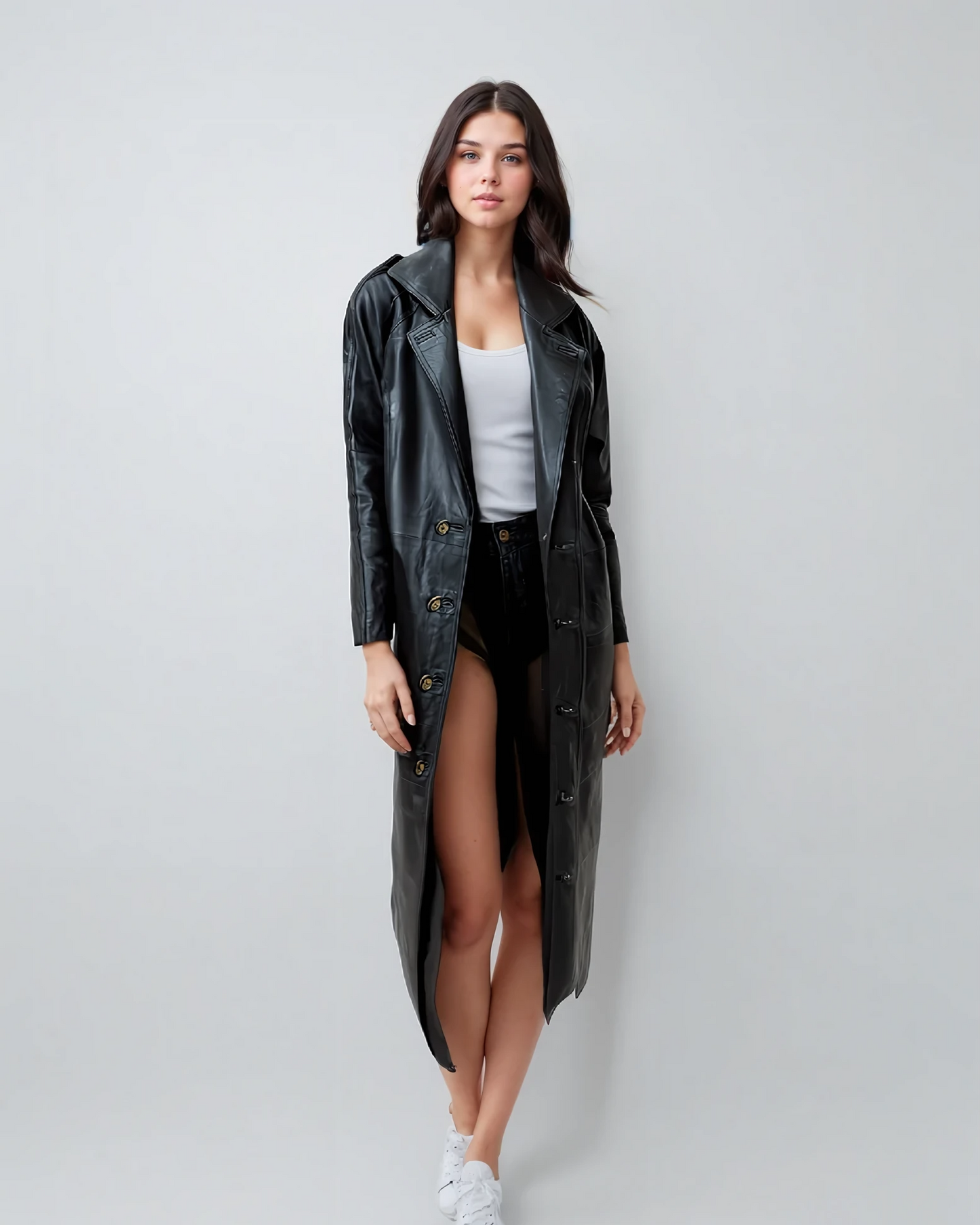Long Leather Trench Coat