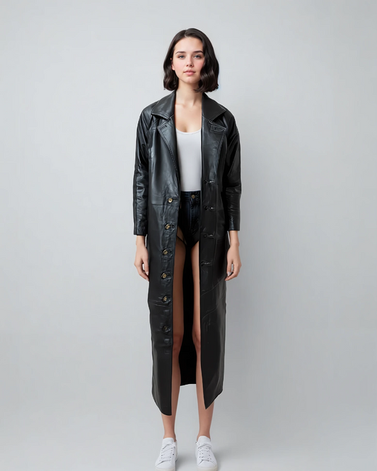 Long Leather Trench Coat